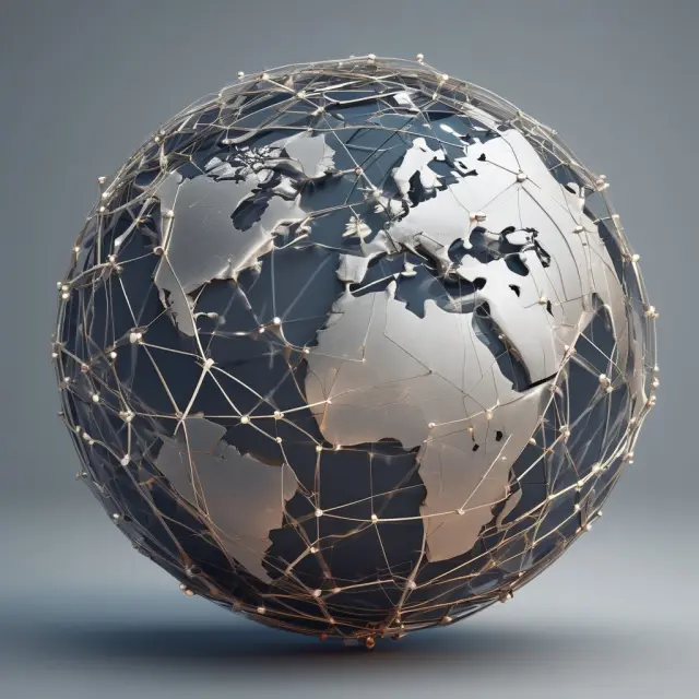 A world map with interconnected waters, depicting the global distribution of net international investment positions with positive and negative currents