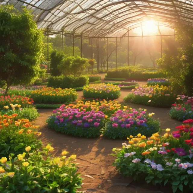 Sun radiating over a colorful garden of economic indicators, Net National Product (NNP) emerging as the strongest, long-term bloom