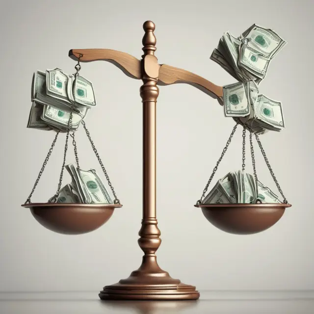 A cash torrent pouring onto a balance scale representing current assets, illustrating the net-net approach to investing