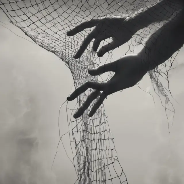 A pair of ghostly hands weighs tangible current assets against intangible business models and management quality in net-net investing.