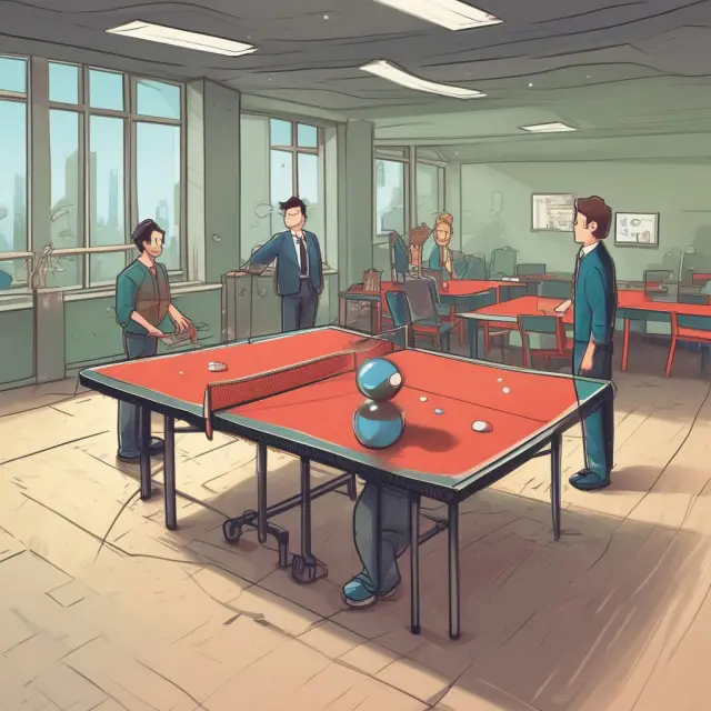 A game of ping-pong representing the ongoing debate on net neutrality regulations and their impact on technological innovation.