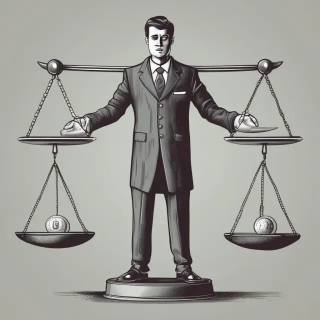Insurance underwriter weighing gross premiums against reinsurance on a scale to determine net premiums written