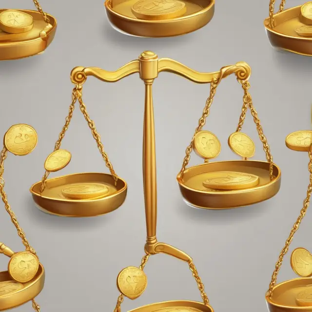 Golden scales with RTGS coins on one side and net settlement weights on the other, representing real-time processing and enhanced security.