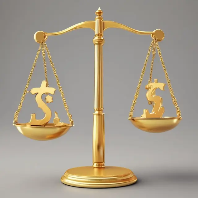 Scale with golden coins labeled 