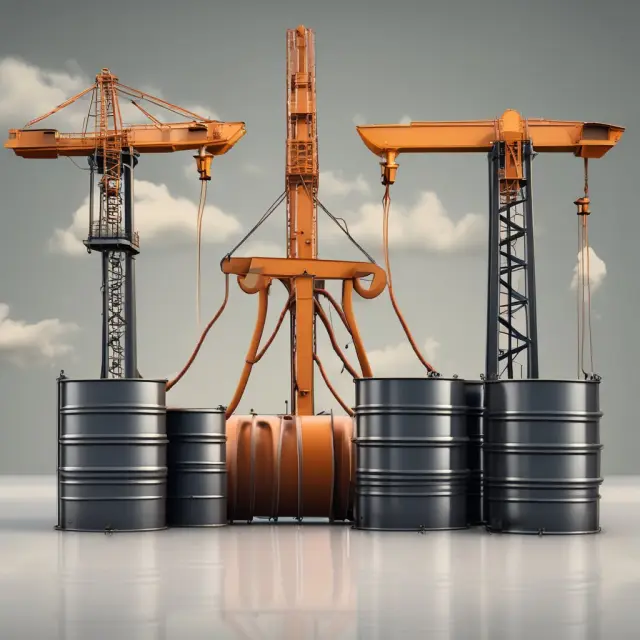 A balanced scale with oil barrels on one side representing revenues and various cost components - royalties, production, transportation, refining, and marketing - on the other.