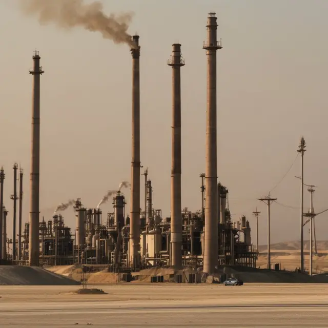Two golden oil pumps, one from the Middle East with stormy seas, another from the US with calm waters, symbolizing netback differences due to political instability