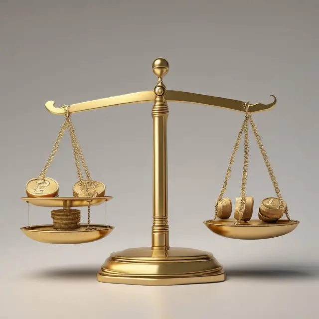 Gold scales displaying net change coins and percentage sign weights, highlighting their respective significance for investors