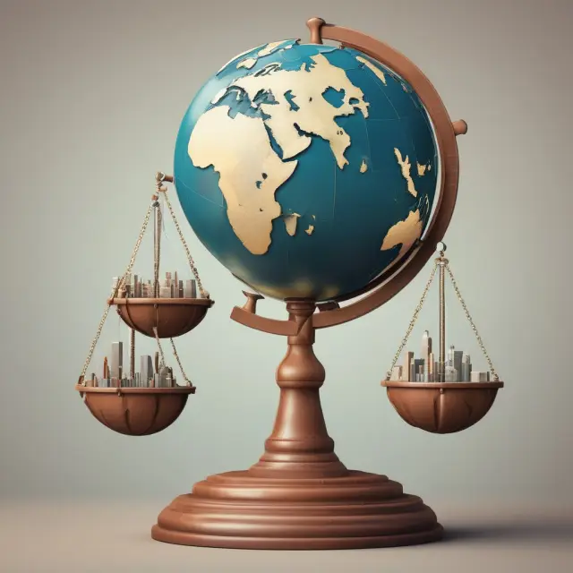 Image of scales balanced on a globe, representing net debt per capita factors: economic growth, population, and government spending.