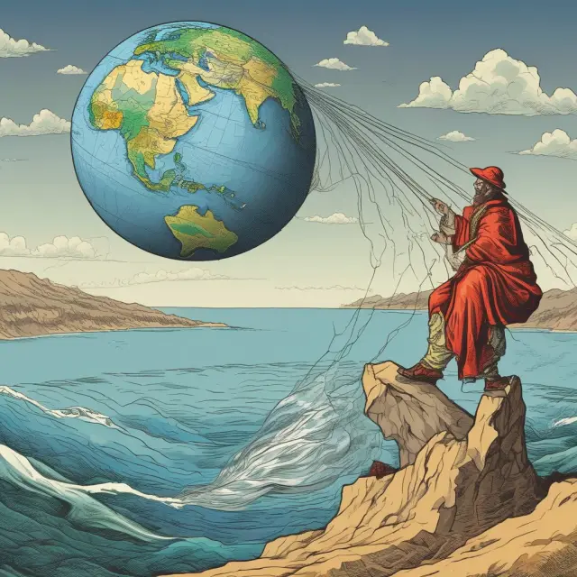 A person holding a balanced globe where net debt per capita data streams represent countries