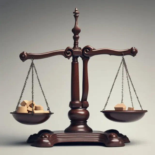 Image of balance scales with goods, services, merchandise, and intangible services represented by weights. The scales tip in favor of net exports when the combined weight is positive.