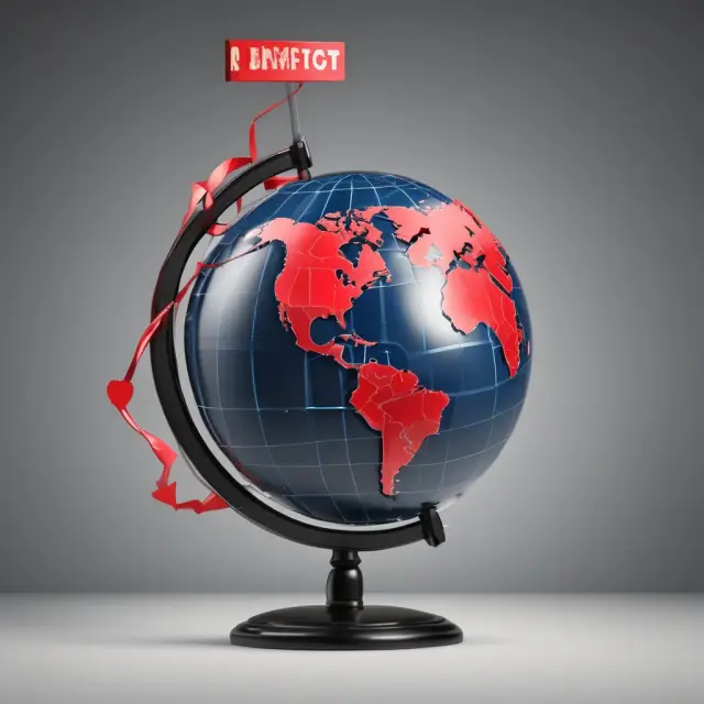 A globe representing a net importer country with a red deficit sign symbolizing continuous imports from foreign lands
