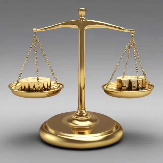 Golden net income bar on a balance scale with revenue (silver) and expenses (lead).