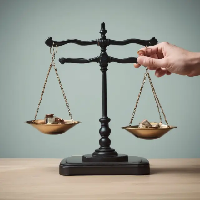 Person with a scale weighing gross income versus net income, illustrating taxes and deductions