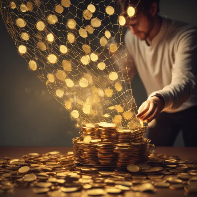 Person holding a lit net filled with gold coins symbolizing net income from payroll statements