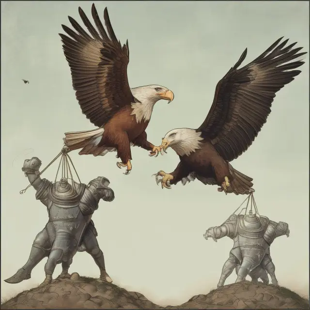 Bull symbolizes gross investment, an eagle represents net investment. Bull invests in various capital goods while the eagle soars above, holding onto its retained earnings.
