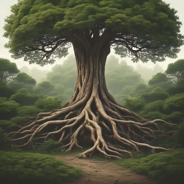 A strong tree symbolizes robust net liquid assets, featuring deep roots, lush foliage, and the flexibility to weather economic storms