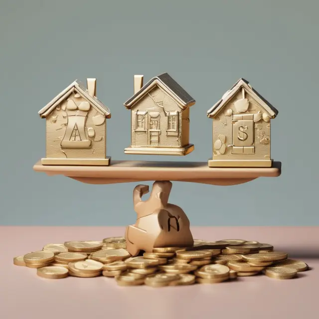 Liquid assets symbolized by gold coins and illiquid assets represented by a real estate building