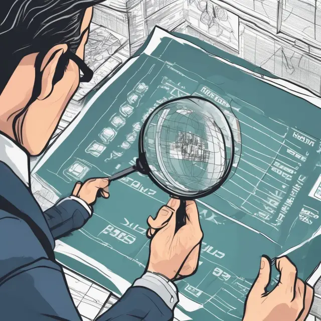An institutional investor examines the net liquid asset positions of multiple firms using a magnifying glass to assess each company