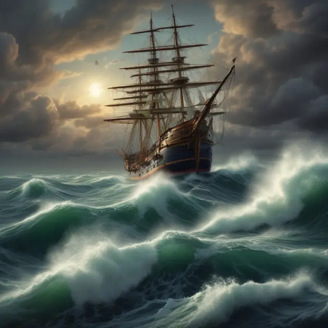 Ship sailing in rough waves with net loss amounts labelled as cargo, traveling towards calm seas symbolizing future tax years