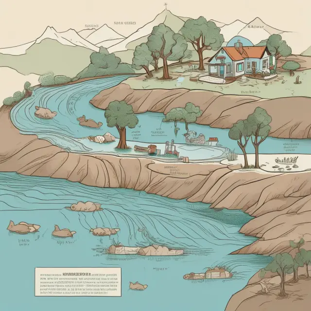 An aging schedule depicted as a river, representing the process of calculating net receivables and collectibility rates for various age groups