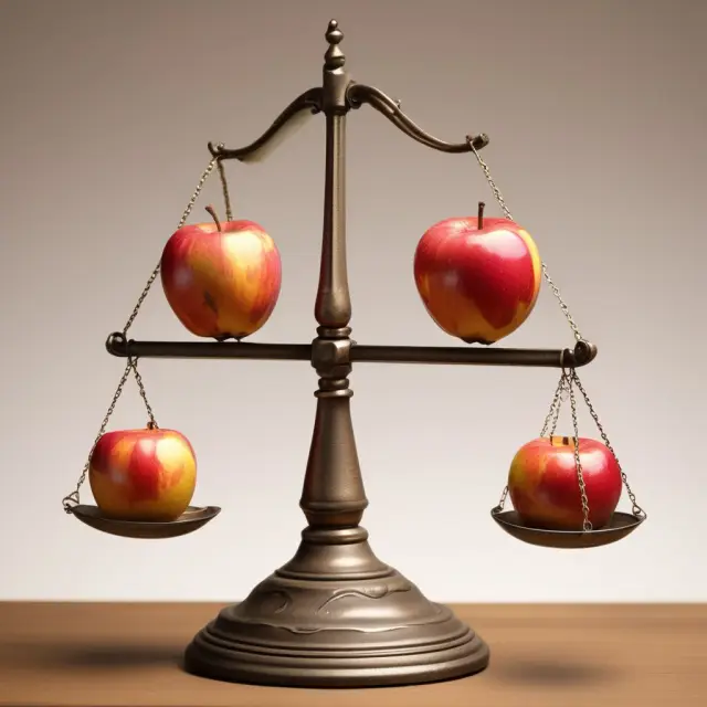 A golden scale tips towards lower capital gains tax rates with a basket of ripe apples representing NUA shares