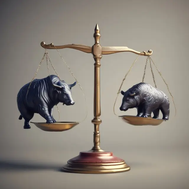 Visualization of calculating net volume, featuring bull and bear scales representing uptick and downtick volumes.