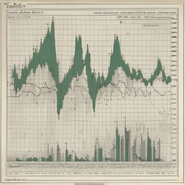 A compass with net volume data pointing towards technical charts, symbolizing informed trading decisions based on market sentiment.