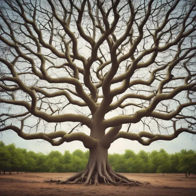 Visualization of best practices for joining a network marketing program: a forest of interconnected trees representing growth, research, and knowledge.