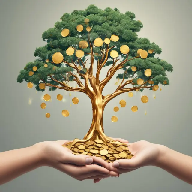 An image of one hand with tight-clenched gold coins representing traditional businesses, while the other hand grows a tree network for network marketing.