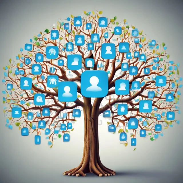 A digital tree flourishing with interconnected avatars representing professionals growing their networks on LinkedIn