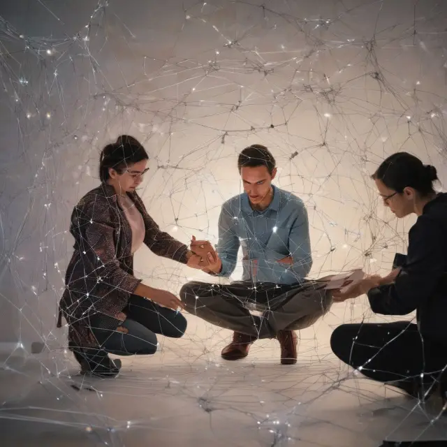 A group of professionals connecting and forming relationships on a digital platform, symbolizing networking