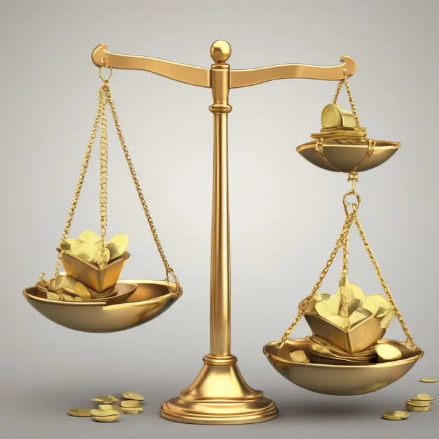 A golden scale representing net worth with assets and liabilities balanced, demonstrating how managing both can impact the overall financial position.
