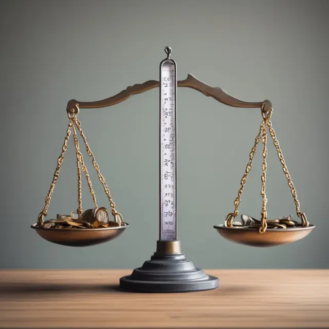 A person standing atop a scale, holding various factors such as age, career, goals, and savings in hand, striving for balance on the path to financial stability.