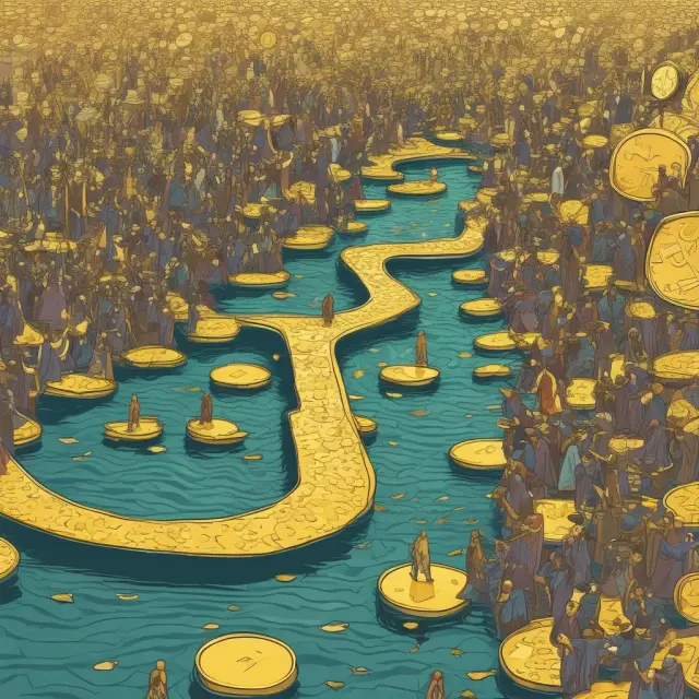 Wealthy individuals pouring gold coins into an economic river, representing the substantial impact of high-net-worth individuals (HNWIs) on global economies