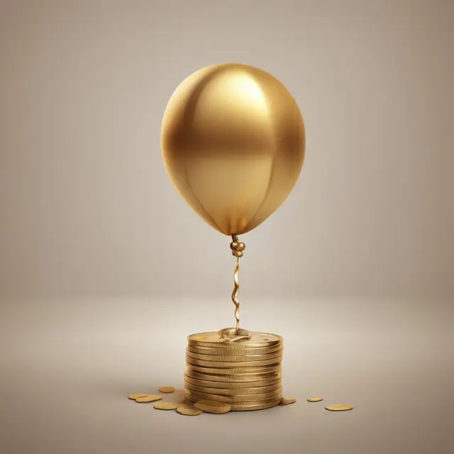 Gold coin symbolizing savings, balloon for debt reduction