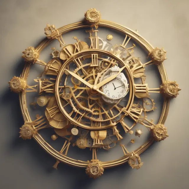 Golden clock gears symbolizing neutral money theory encircled by question mark coins for frequently asked questions