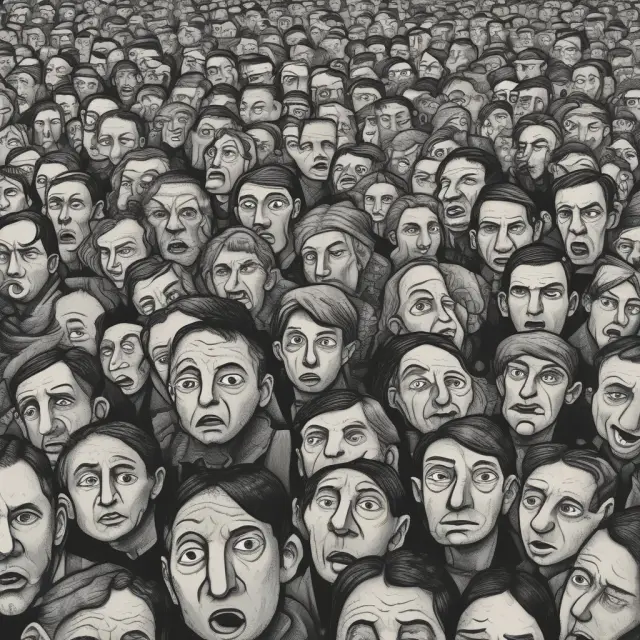 An image of a crowd of worried people gathered on a shore as ships representing the economy sink in the background