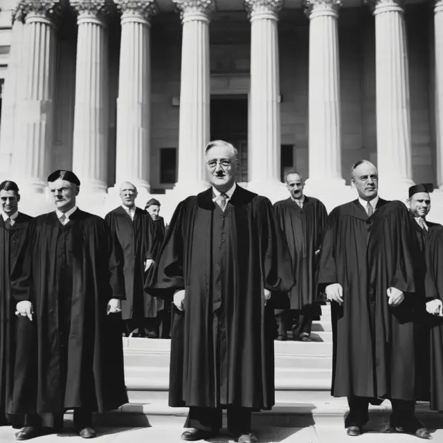 President FDR weighing the failed attempt at court packing versus the eventual acceptance of Social Security by the Supreme Court, symbolizing political tensions during the New Deal era.