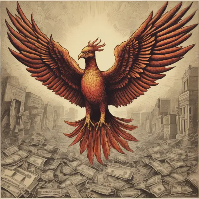Image of the New Deal programs reborn as a phoenix from the Great Depression