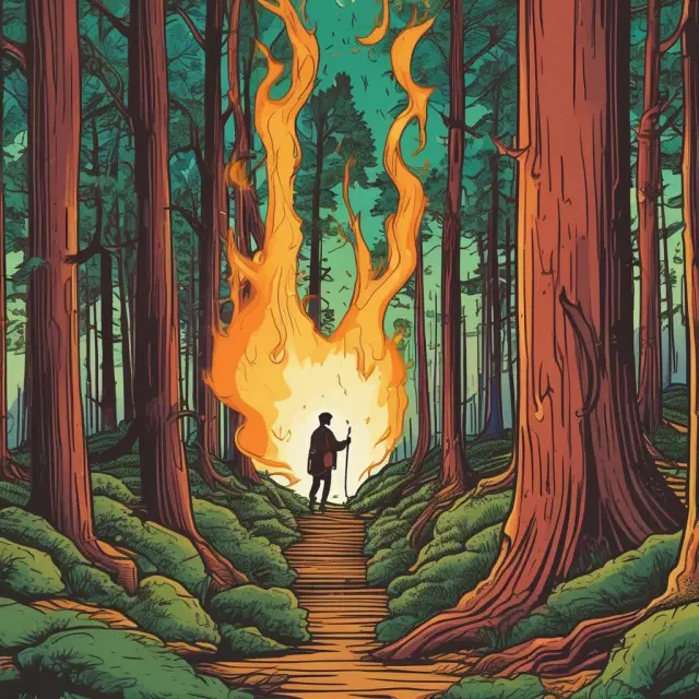 A vibrant forest teeming with flame-like startups, fueling economic growth through constant innovation