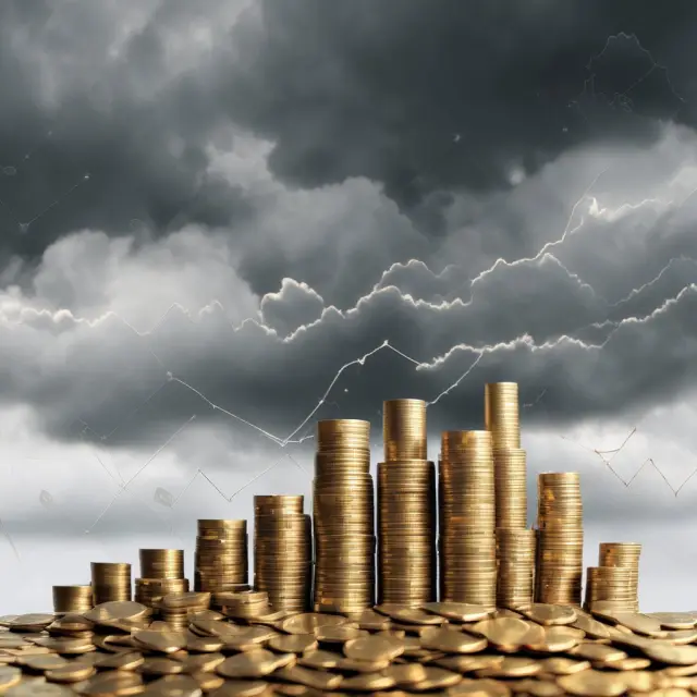 Image of grey clouds overshadowing gold coins and an empty stock chart, representing potential disadvantages for new fund offers.