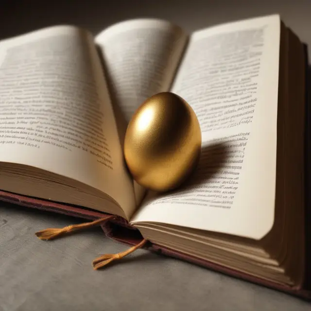 An image of a golden egg symbolizing a new fund offer emerging from an open book filled with financial information and data.