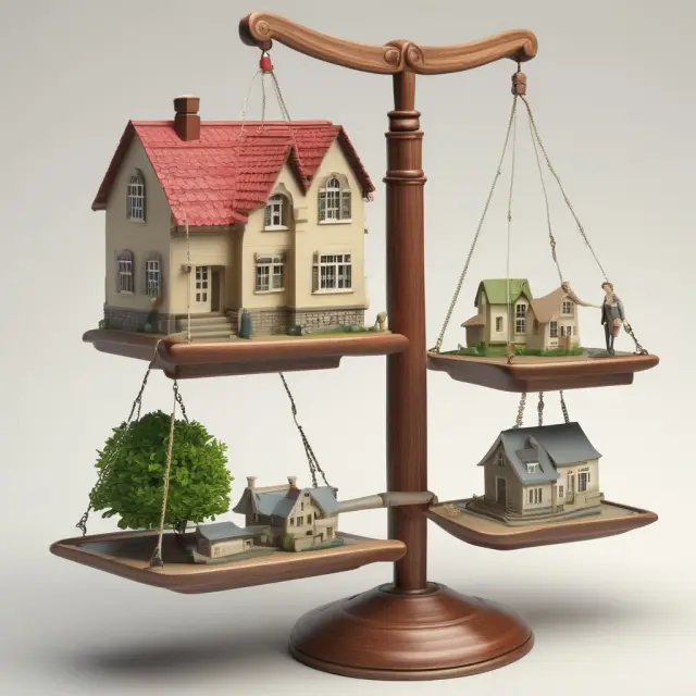 Scale representing household income, unemployment, and interest rates in balance - an illustration of factors influencing New Home Sales