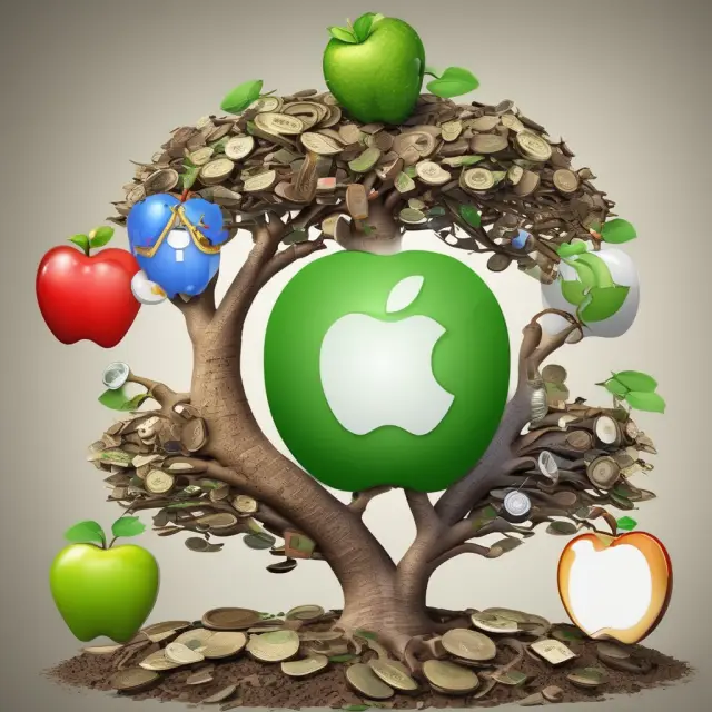 Three stylized seeds representing Apple, Google, and Microsoft growing into mighty trees symbolizing their growth from successful IPOs