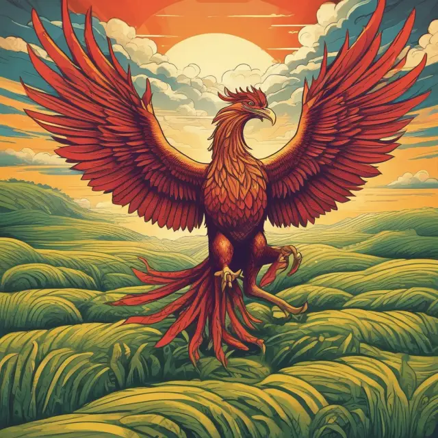 Phoenix emerging from agricultural landscape, representing NICs