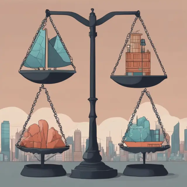 Visualizing the contrast between Newly Industrialized Countries (NICs) and developed economies through a balanced scale metaphor.