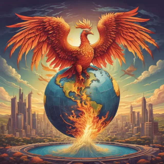 Image of a Phoenix rising above a globe, representing the transformation and growth of Newly Industrialized Countries.
