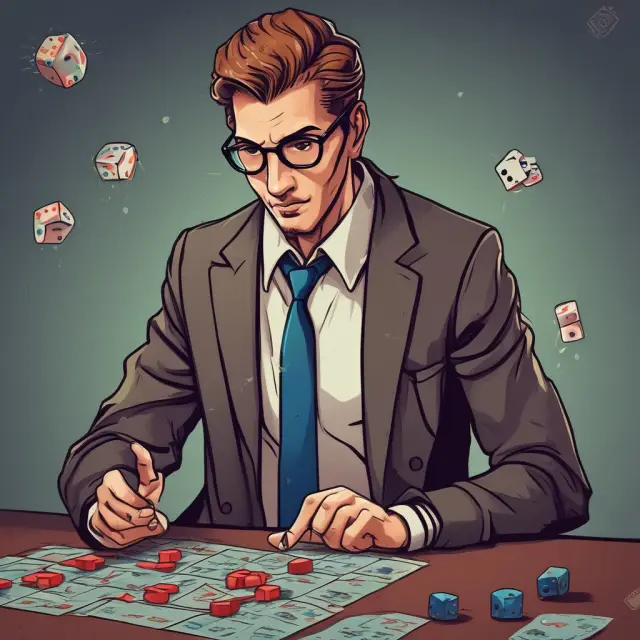 A news trader examines dice, symbolizing the importance of understanding market sentiment and calculating probabilities for successful news trading.