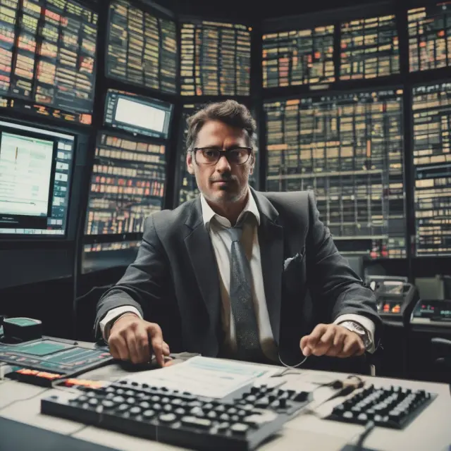 A news trader at their station, preparing charts, monitoring news feeds, and exercising patience as they wait for optimal entry points while maintaining disciplined risk management