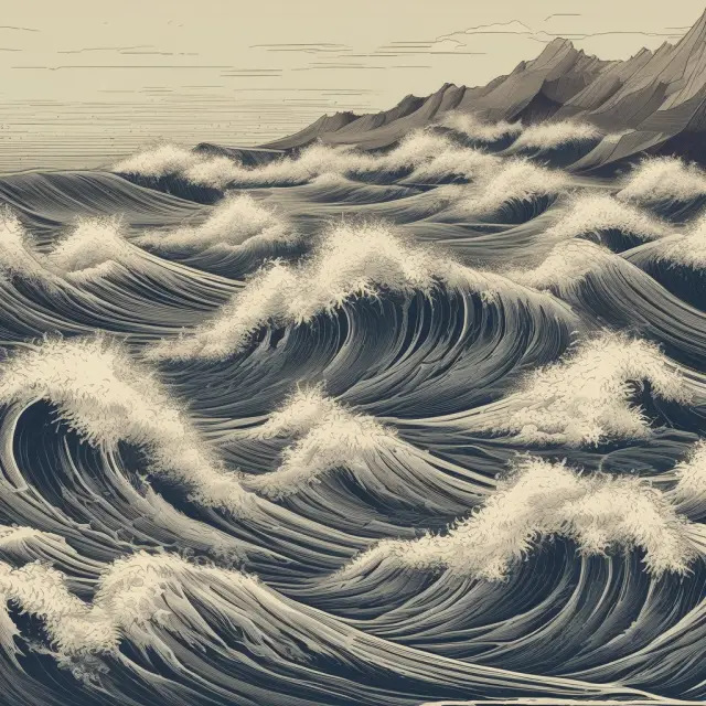 A metaphorical illustration of news causing volatility in financial markets, represented by waves crashing onto a shore of stock charts